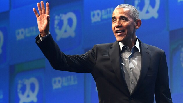 Ex-US-Präsident Obama auf der Bühne des Unternehmensgründer- und Investorentreffens „Bits & Pretzels“ in München (Bild: AFP)