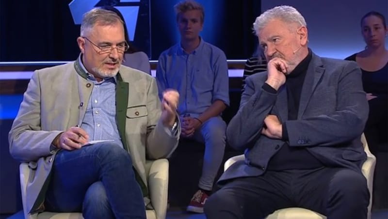 Ewald Stadler und Andreas Mölzer im Puls-4-Studio (Bild: Screenshot Puls 4)