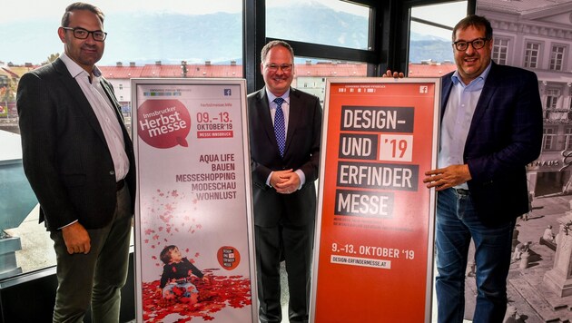 Tiroler WK-Präsident Christoph Walser, Mayerhofer und Gruber (v. l.) sind voller Vorfreude (Bild: LIEBL Daniel | zeitungsfoto.at)