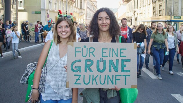 Sandra Krautwaschl (Die Grünen) bei einer Klima-Demo in Graz (Bild: Die Grünen)