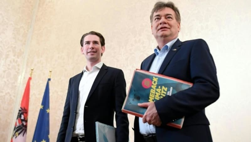 ÖVP-Chef Sebastian Kurz und der Bundessprecher der Grünen, Werner Kogler (Bild: APA/HELMUT FOHRINGER)