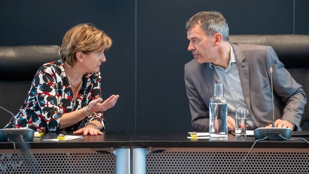 Christine Oppitz-Plörer und Bürgermeister Georg Willi während der Sitzung des Innsbrucker Gemeinderats (Bild: APA/EXPA/Johann Groder)