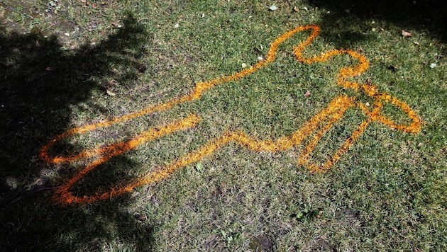 Diese Markierung zeugt vom Leichenfund auf einem Spielplatz im Zeller Ortsteil Schüttdorf (Bild: EXPA/ JFK)