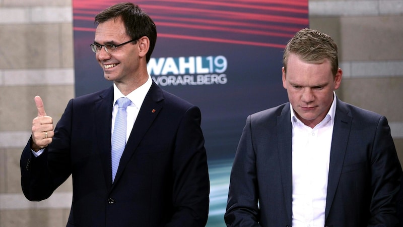 Spannung in Vorarlberg: ÖVP-Landeshauptmann Markus Wallner muss sich am 13. Oktober gegen Christof Bitschi (FPÖ) behaupten. (Bild: APA/GEORG HOCHMUTH)