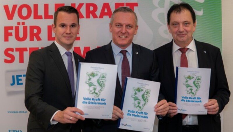 Stefan Hermann, Mario Kunasek und Anton Kogler (von links) (Bild: FPÖ Steiermark/Wallner)