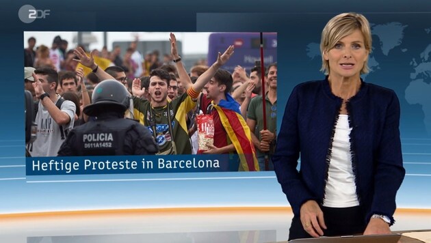 In Barcelona trug ein Demonstrant ein altes Sturm-Graz-Trikot (Bild: Screenshot/ZDF)