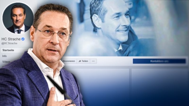 Strache kämpft um die Facebook-Seite „HC Strache“. (Bild: APA/HANS PUNZ, Screenshot facebook.com, krone.at-Grafik)