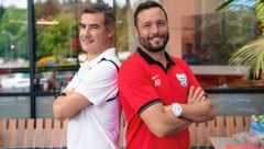 Fussball Pressekonferenz beim Maxi Markt in Anif 04.08.2016 Trainer Thomas Hofer (Anif links), Andreas Foetschl (Groedig rechts) Foto: Schaadfoto/Andreas Schaad (Bild: Schaadfoto/Andreas Schaad)