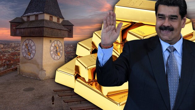 In Graz wollte Venezuelas Präsident Nicolas Maduro offenbar 1,4 Milliarden Euro an Goldreserven einschmelzen und weiterverkaufen. (Bild: YURI CORTEZ/AFP, thinkstockphotos.de (2))