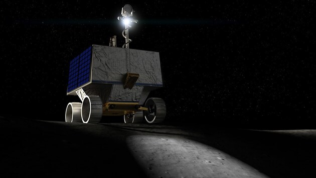 Künstlerische Illustration: Der Rover VIPER am Südpol des Mondes (Bild: NASA/AMES/Daniel Rutter)