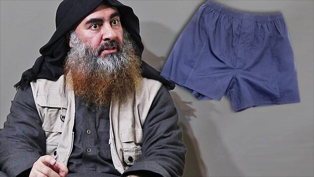 Abu Bakr al-Baghdadi dürfte seine Unterwäsche zum Verhängnis geworden sein. Die im Bild zu sehende Unterhose ist aber nicht die entwendete. (Bild: AFP, stock.adobe.com, krone.at-Grafik)