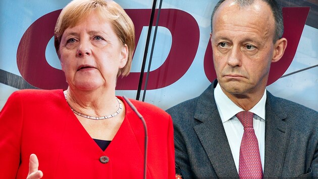 Ex-Unionsfraktionschef Friedrich Merz greift Kanzlerin Angela Merkel frontal an. (Bild: AFP, krone.at-Grafik)