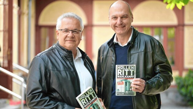 SPÖ-Landesgeschäftsführer Günter Pirker mit Polit-Profiberater Frank Stauss bei der Buchpräsentation „Höllenritt Wahlkampf“. (Bild: SPÖ Steiermark)