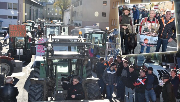 50 Traktoren blockierten die BH in Hallein für Stunden (Bild: Weber)