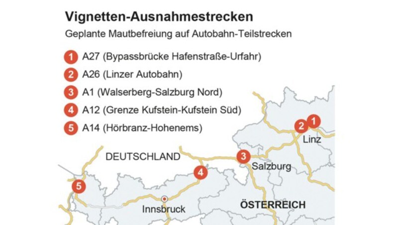 Auf diesen Strecken braucht man ab 15. Dezember 2019 keine Vignette. (Bild: APA)