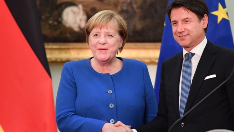 Die deutsche Bundeskanzlerin Angela Merkel bei einem Treffen mit Italiens Ministerpräsident Giuseppe Conte (Bild: AFP)