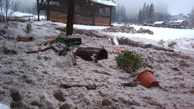 Die Nassschneelawine beschädigte ein Anwesen in Grimnitzen (Bild: Ewald Tiefenbacher)