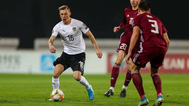 Thomas Goiginger bei seinem Team-Debüt: Bei der 0:1-Niederlage in Lettland durfte er 68 Minuten ran. (Bild: GEPA pictures/ Philipp Brem)