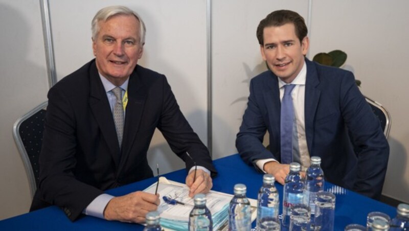 Kurz und Brexit-Chefverhandler Michel Barnier (Bild: APA/ÖVP/ARNO MELICHAREK)