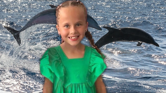 Die zehnjährige Lexi wurde beim Schwimmen mit Delfinen von den Meeressäugern angegriffen und verletzt. (Bild: stock.adobe.com, facebook.com/laurajanelewis, krone.at-Grafik)