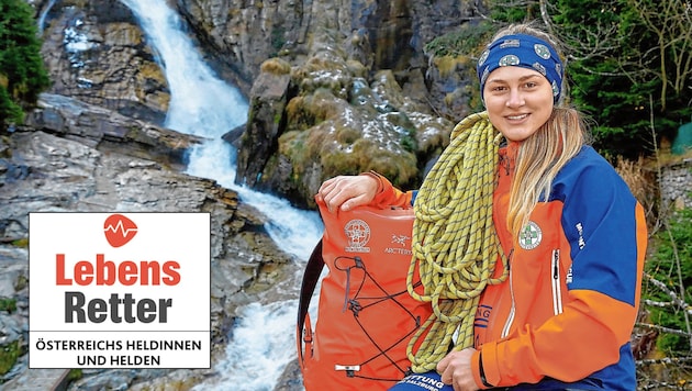 Österreichs Heldinnen und Helden: Larissa Bley von der Bergrettung vor dem Wasserfall in Bad Gastein. (Bild: GERHARD SCHIEL)