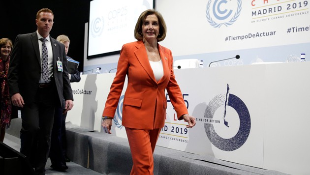 „Der US-Kongress steht eisern dazu, die Klimakrise zu bekämpfen“: Nancy Pelosi, die Vorsitzende des US-Repräsentantenhauses, beim UN-Klimagipfel in Madrid (Bild: AP)