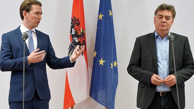 Sebastian Kurz und Werner Kogler (Bild: APA/GEORG HOCHMUTH)