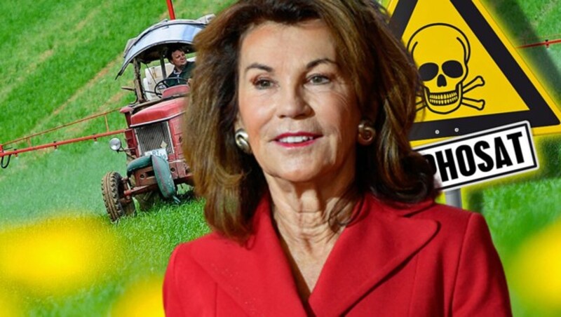 Kanzlerin Brigitte Bierlein zögerte bei der Umsetzung des im Parlament beschlossenen Glyphosat-Verbots. (Bild: APA/AFP/John THYS, APA/dpa, stock.adobe.com, krone.at-Grafik)