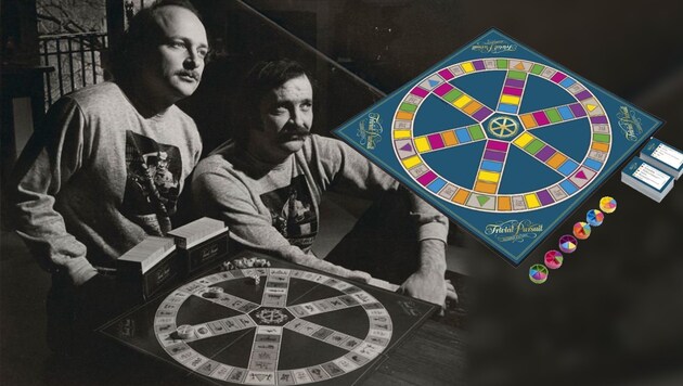 Der Sportreporter Scott Abbott (rechts im Bild) und Bildredakteur Chris Haney erfanden vor 40 Jahren das Kultspiel Trivial Pursuit. (Bild: AP, Library Canada Archives, krone.at-Grafik)