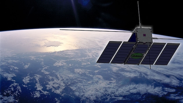 Künstlerische Illustration: Der Nanosatellit OPS-SAT im Erdorbit (Bild: ESA)