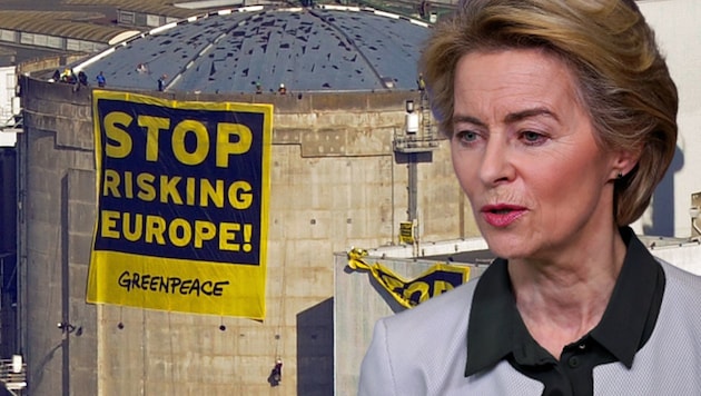 EU-Kommissionspräsidentin Ursula von der Leyen will Europa bis 2050 klimaneutral machen. Welche Rolle wird dabei die Atomkraft spielen? (Bild: AFP, AP, krone.at-Grafik)