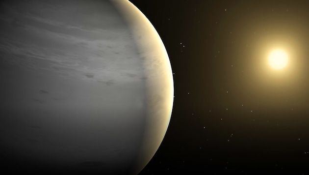 Künstlerische Illustration: Exoplanet „Sissi“ (links) und sein Stern HAT-P-14 a (rechts) (Bild: NASA)