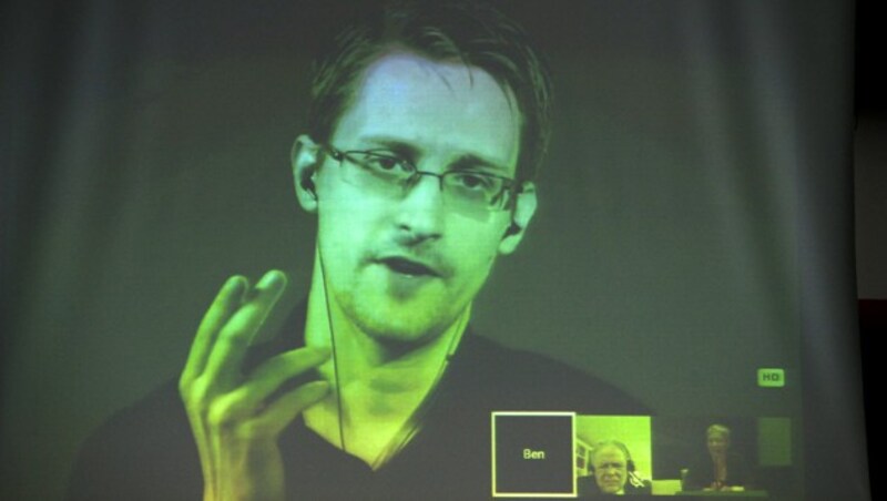 Snowden während einer Videokonferenz mit dem Europarat in Straßburg Ende 2019 (Bild: AFP)