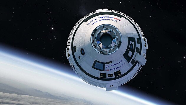 Der erste bemannte Testflug des Raumschiffes „Starliner“ (Bild) zur Internationalen Raumstation ISS verzögert sich erneut. (Bild: Boeing)