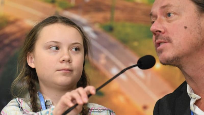 Klimaaktivistin Greta und Vater Svante Thunberg (Bild: AFP)