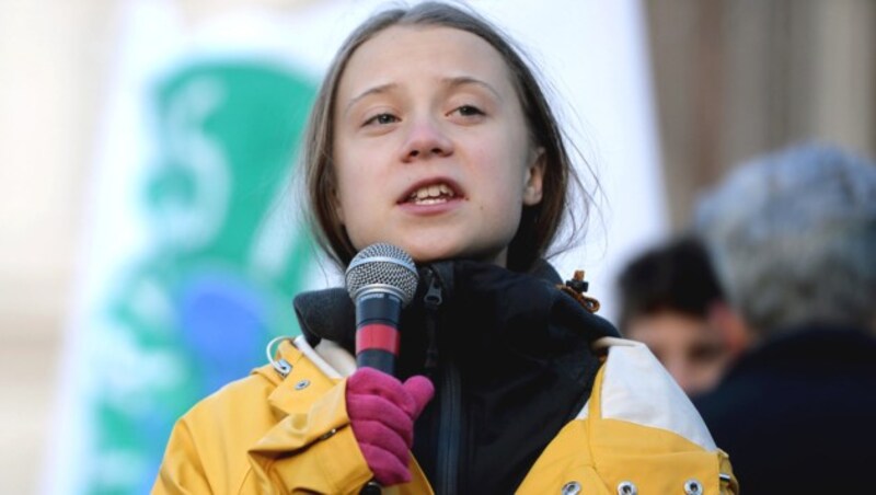 Greta Thunberg während einer „Fridays for Future“-Demo im Dezember in Turin (Bild: APA/AFP/Filippo MONTEFORTE)