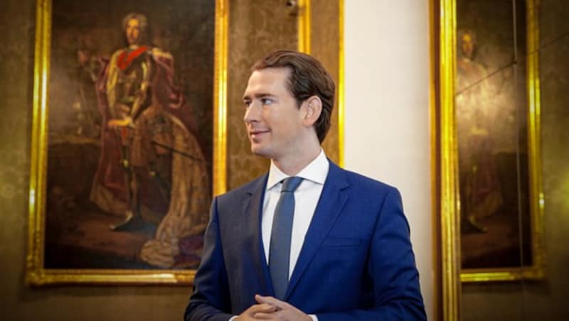 Kurz‘ letzter Auftritt im Winterpalais, bevor er wieder ins Bundeskanzleramt übersiedelt (Bild: Reinhard Holl, krone.at-Grafik)