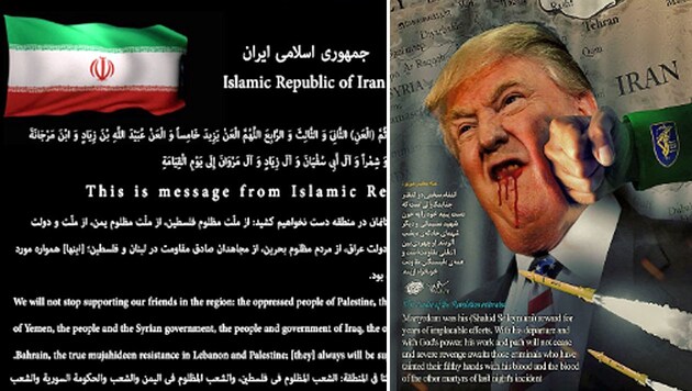 Für Besucher der Website waren für kurze Zeit ein blutender US-Präsident und eine Botschaft der Islamischen Republik Iran zu sehen. (Bild: twitter.com)