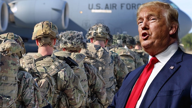 US-Präsident Donald Trump möchte zwar seine Truppen im Nahen Osten reduzieren, will sich aber nichts von der irakischen Regierung diktieren lassen. (Bild: APA/AFP/US ARMY/Capt. Robyn Haake, AP, krone.at-Grafik)