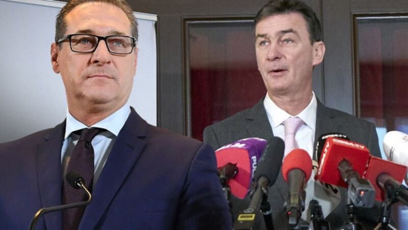 Heinz-Christian Strache und DAÖ-Gründer Karl Baron (Bild: APA/Georg Hochmuth, APA/HELMUT FOHRINGER, krone.at-Grafik)