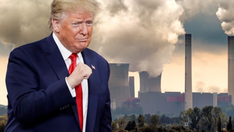 Der 45. US-Präsident Donald Trump galt bisher als Klimawandel-Skeptiker. (Bild: AP, stock.adobe.com, krone.at-Grafik)