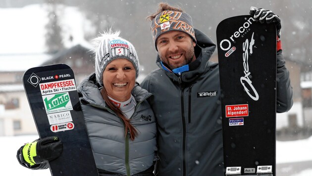 Geben am Dienstag auf dem Bucheben in Bad Gastein wieder Gas: die Snowboard-(G)Oldies Claudia Riegler und Andreas Prommegger (Bild: Andreas Tröster)