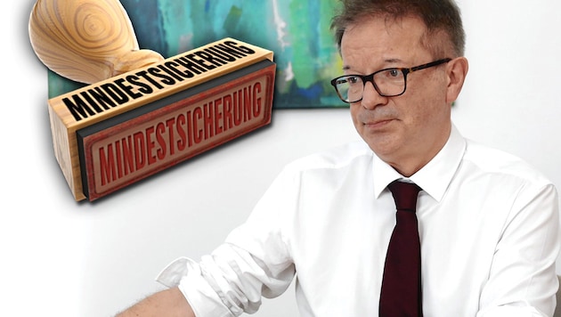 Sozialminister Rudolf Anschober könnte sich eine Verländerung der Mindestsicherung vorstellen. (Bild: Jöchl Martin, stock.adobe.com, krone.at-Grafik)