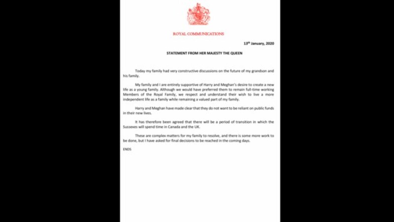 Statement der britischen Königin Elizabeth II. (Bild: AP)