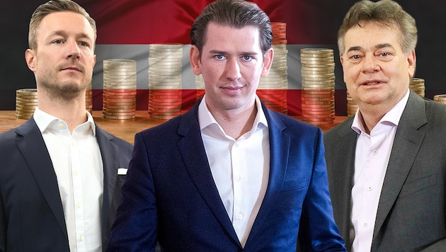 Finanzminister Gernot Blümel, Bundeskanzler Sebastian Kurz und Vizekanzler Werner Kogler werden die befristete Maßnahme verlängern. (Bild: APA/GEORG HOCHMUTH, APA/HELMUT FOHRINGER, AP, stock.adobe.com, krone.at-Grafik)