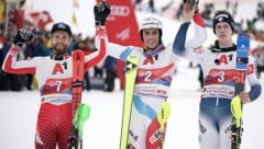 Marco Schwarz (li.), Daniel Yule und Clement Noel (re.) (Bild: APA/GEORG HOCHMUTH)