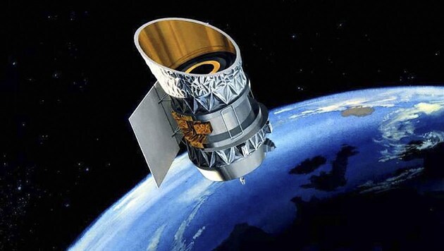 Künstlerische Darstellung: Der 1967 gestartete NASA-Satellit IRAS im Orbit um die Erde (Bild: NASA)