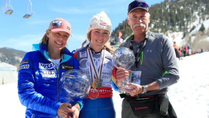 Eileen, Mikaela und Jeff Shiffrin (Bild: APA/AFP/GETTY IMAGES/TOM PENNINGTON)