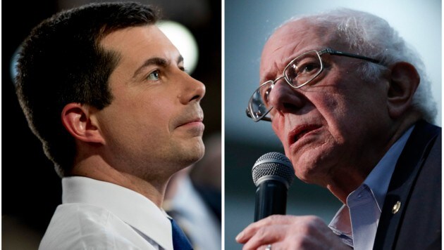 Pete Buttigieg und Bernie Sanders lieferten sich in Iowa bis zum Schluss ein enges Kopf-an-Kopf-Rennen. (Bild: AP)