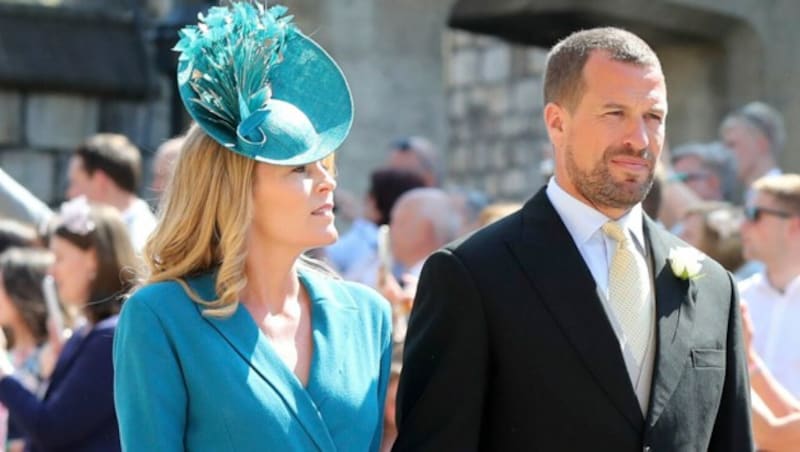 Peter Phillips und Autumn Phillips auf dem Weg zur Hochzeit von Prinz Harry und Herzogin Meghan (Bild: APA / Gareth Fuller / POOL / AFP)